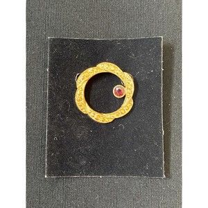 Gold Tone Circle With Red Stone Pin VINTAGE